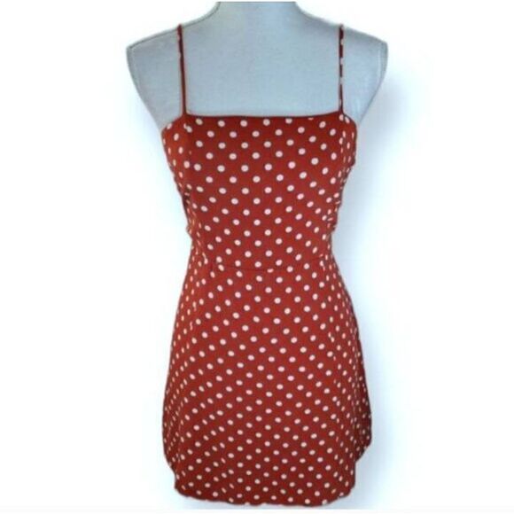 SKY AND SPARROW BRICK & CREAM/WHITE POLKA-DOT DRESS SZ.XL EUC. - Picture 2 of 9
